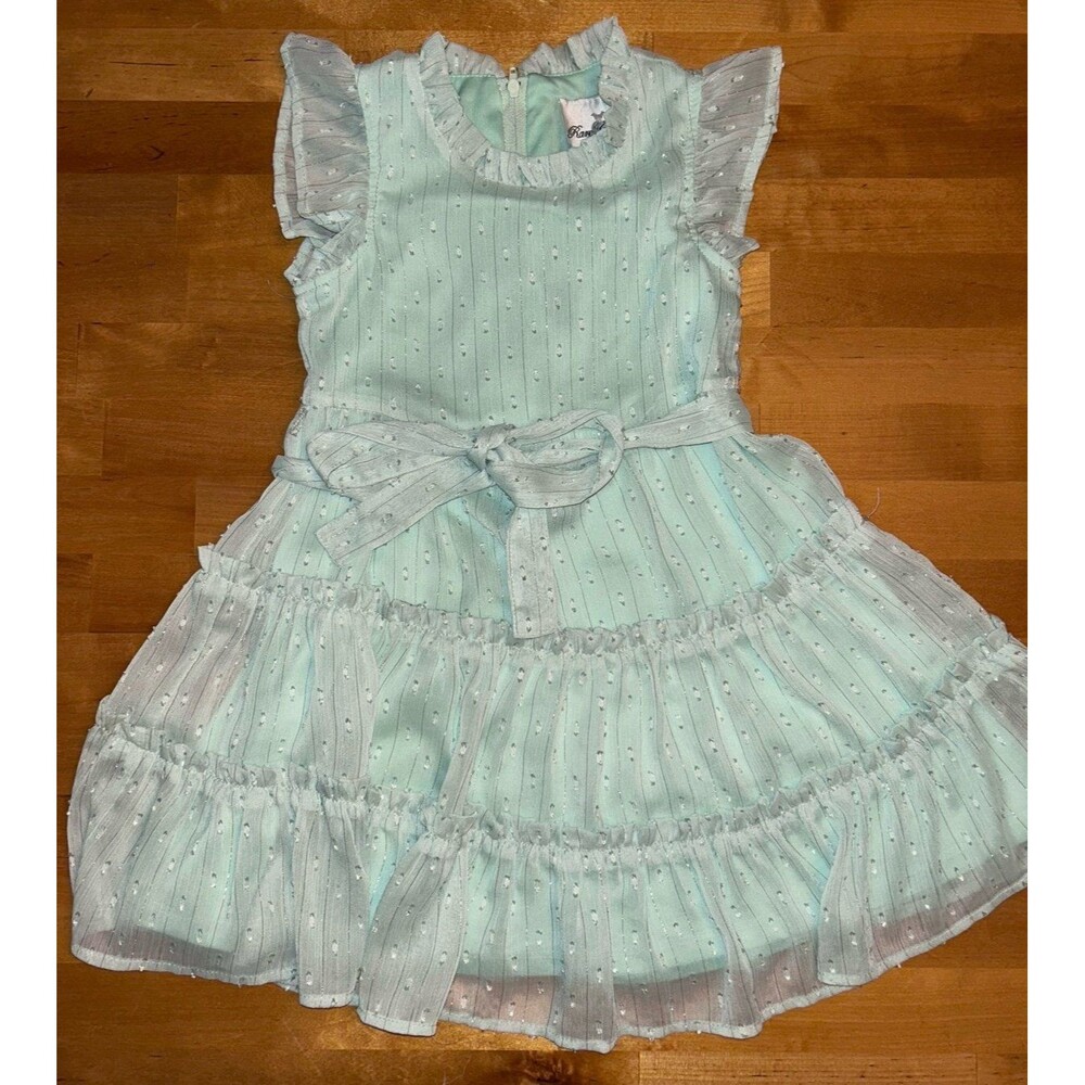 Rare Editions Girls Sea Green Chiffon Ruffle Sleeves Dress Size 4